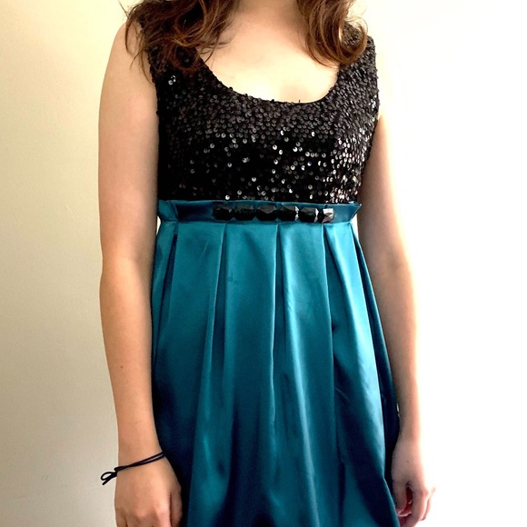 BOBOYUKA - BLACK+TEAL color prom dress - Picture 2 of 11